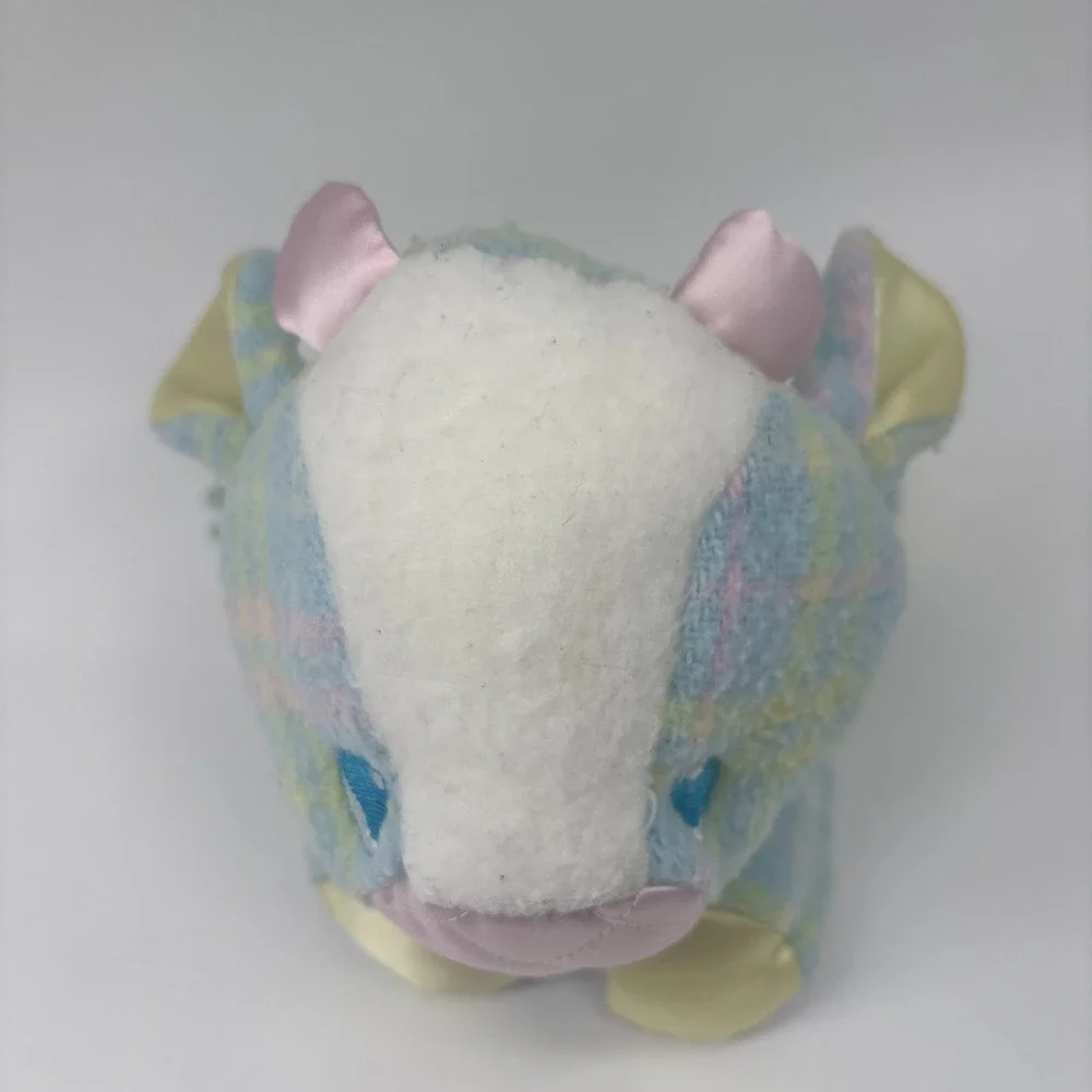 PLAYSKOOL Snuzzles Blankies Cow Plush Pastel Plaid Kawaii CLEAN VTG 80s Satin